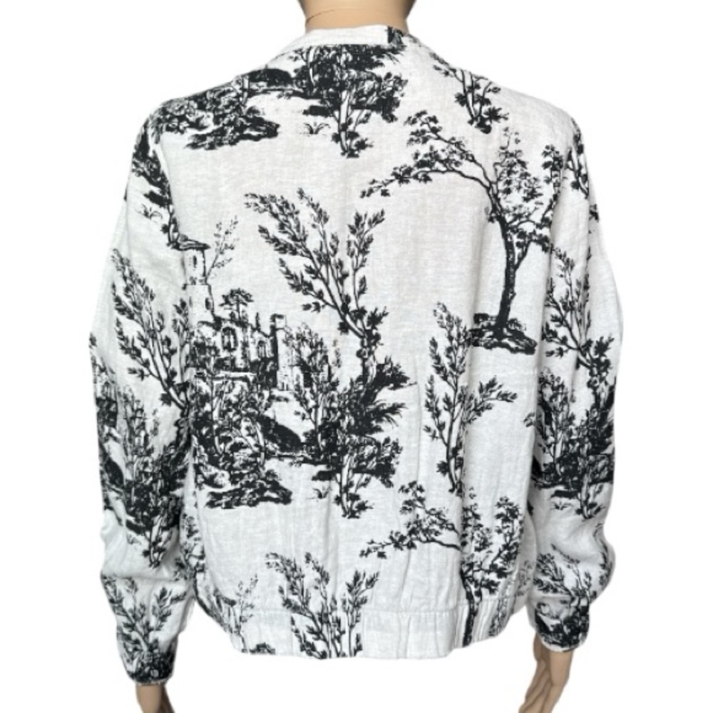 Joie 100% Linen Toile-Scenic Print Monochromic Bomber Jacket Size S - Picture 3 of 7